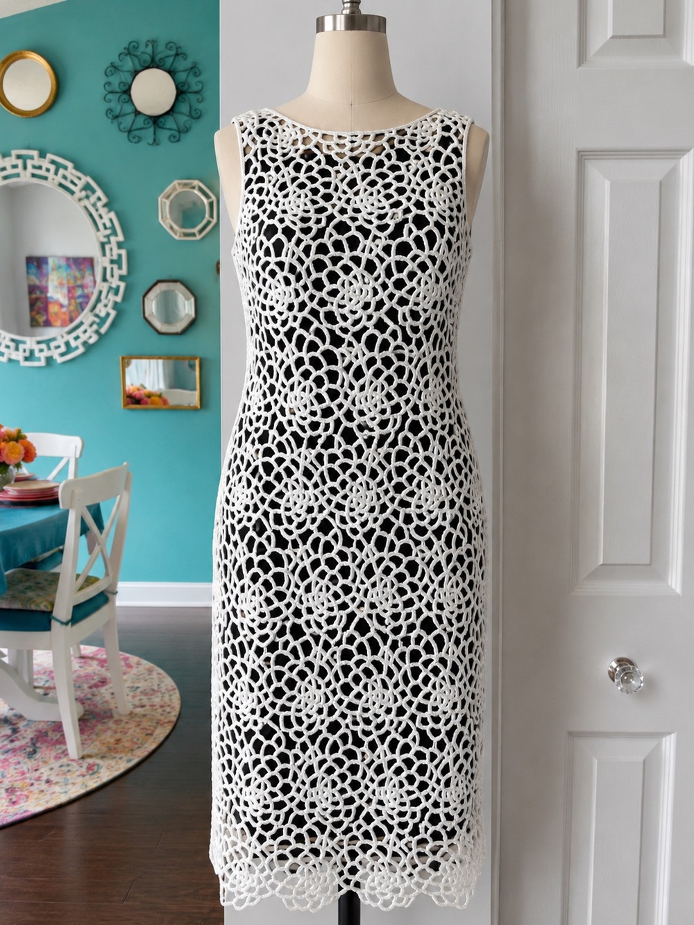 Elegant Black and White Lace Dress Tadashi Shoji
